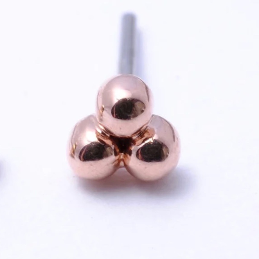 LeRoi 3 Bead Cluster Threadless Piercing End, 14K Rose Gold